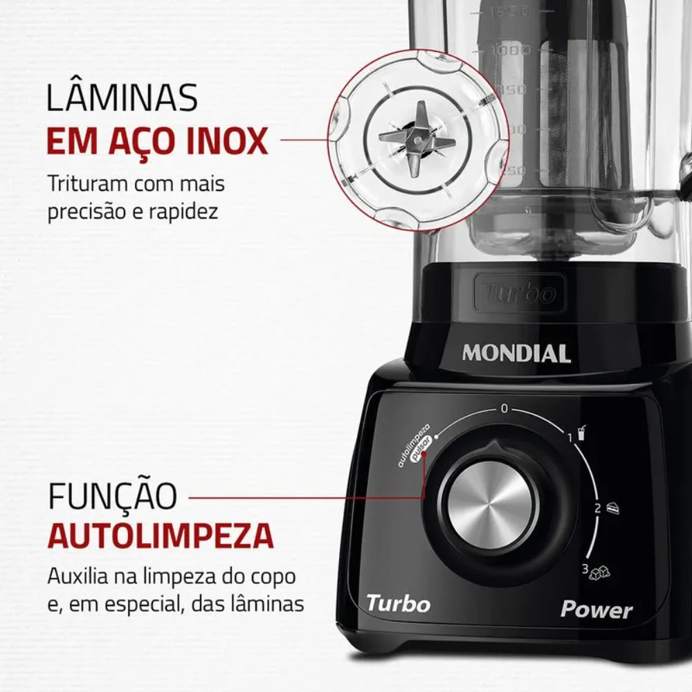 Liquidificador Mondial Turbo Power L-99-FB 3 Velocidades 550W - Image 3