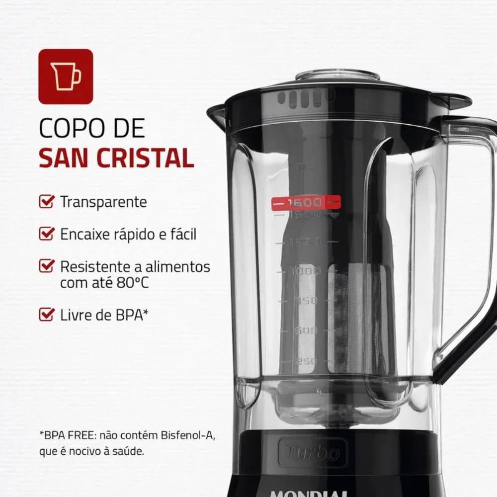 Liquidificador Mondial Turbo Power L-99-FB 3 Velocidades 550W - Image 6