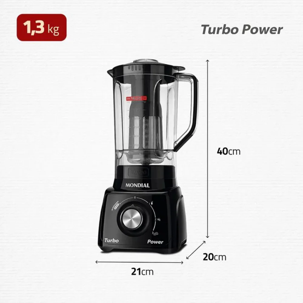 Liquidificador Mondial Turbo Power L-99-FB 3 Velocidades 550W - Image 8
