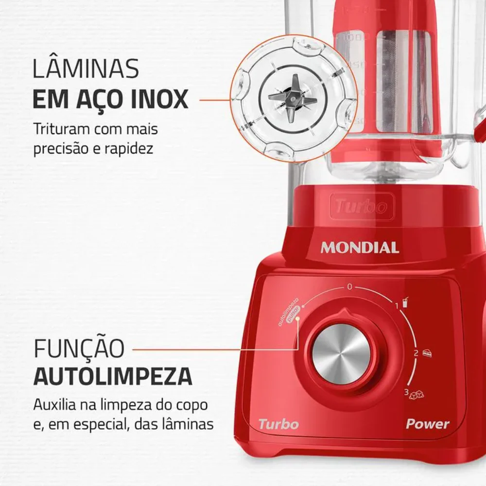 Liquidificador Mondial Turbo Power L-99-FR 3 Velocidades 550W - Image 3