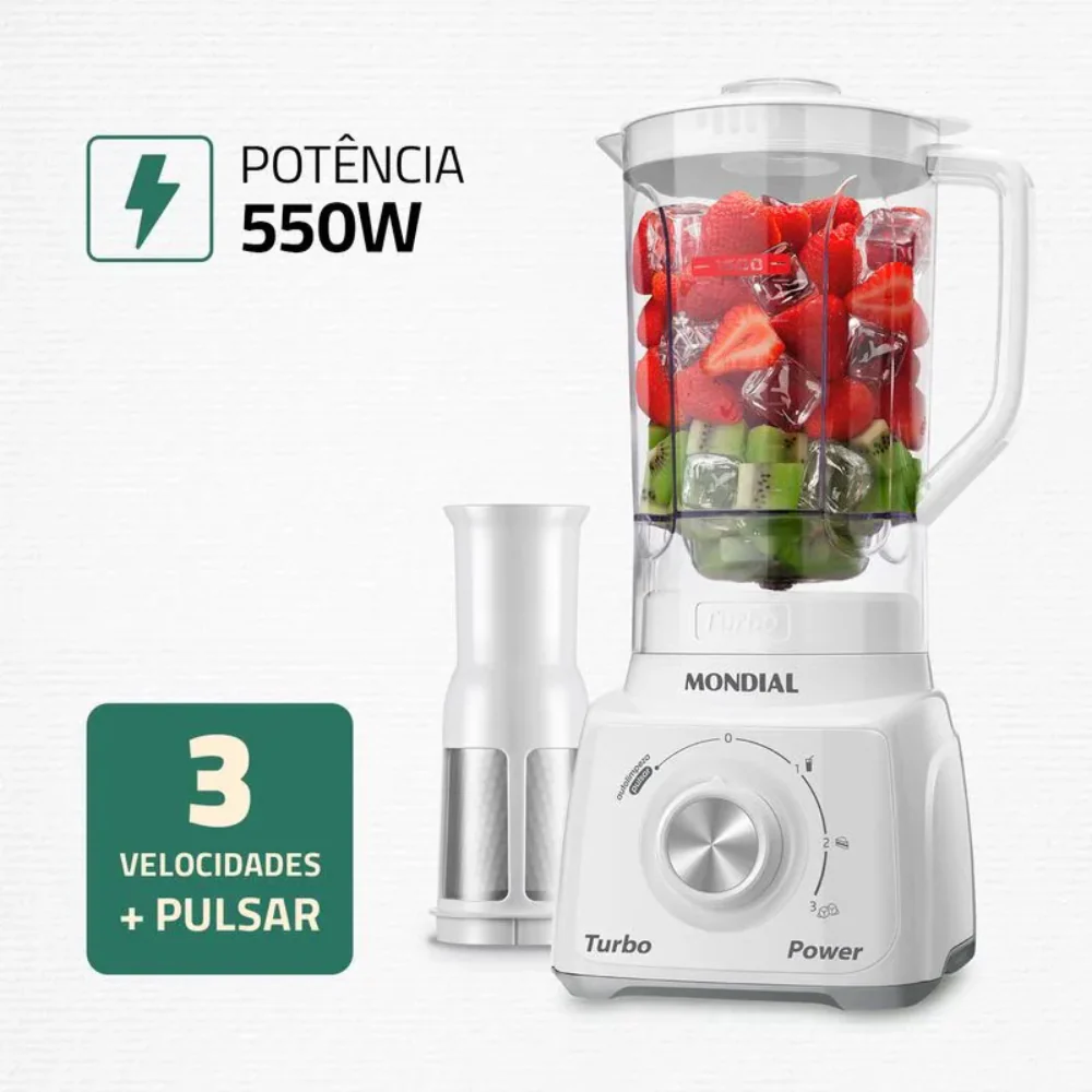 Liquidificador Mondial Turbo Power L-99 WG com Filtro 3 Velocidades 550W - Image 3