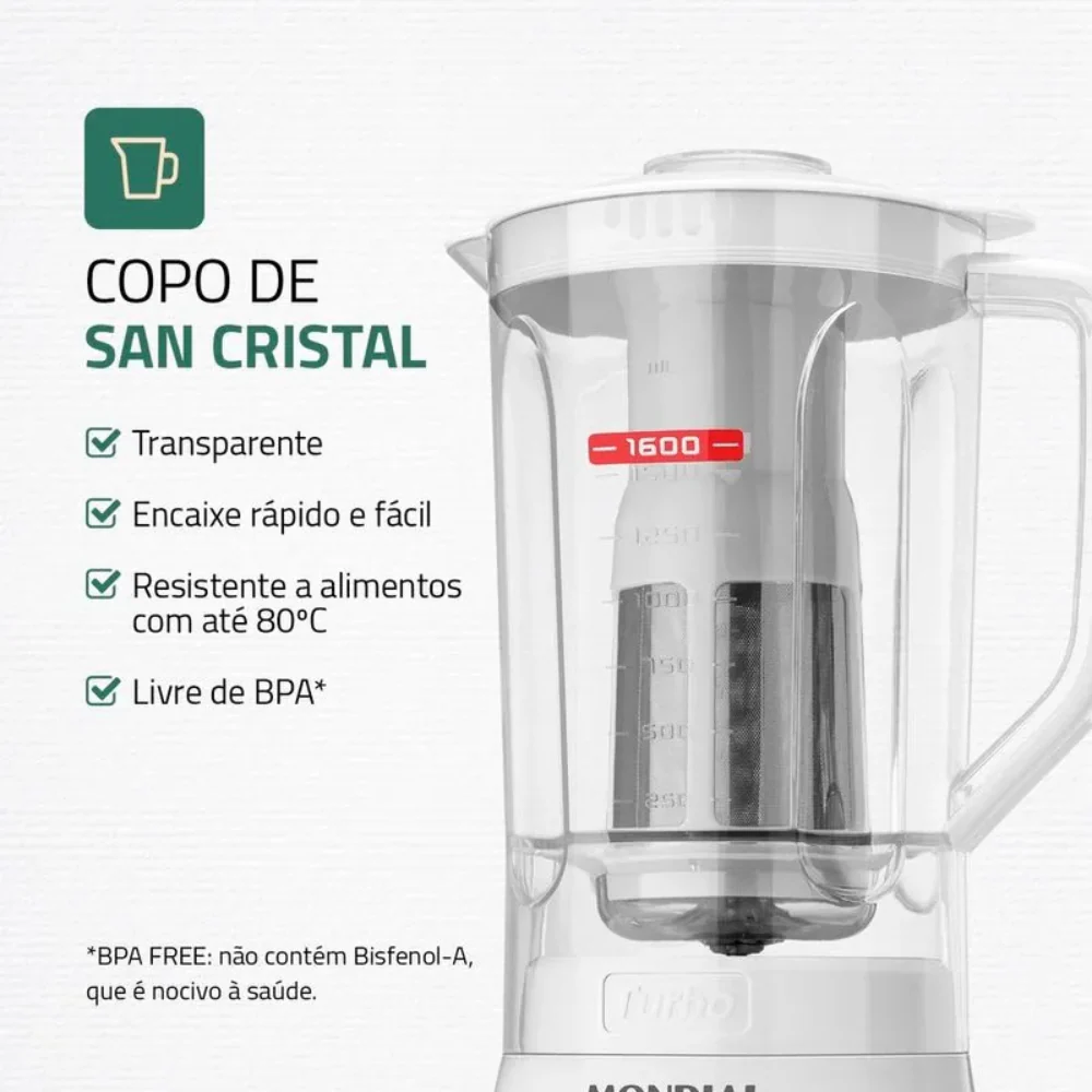 Liquidificador Mondial Turbo Power L-99 WG com Filtro 3 Velocidades 550W - Image 4