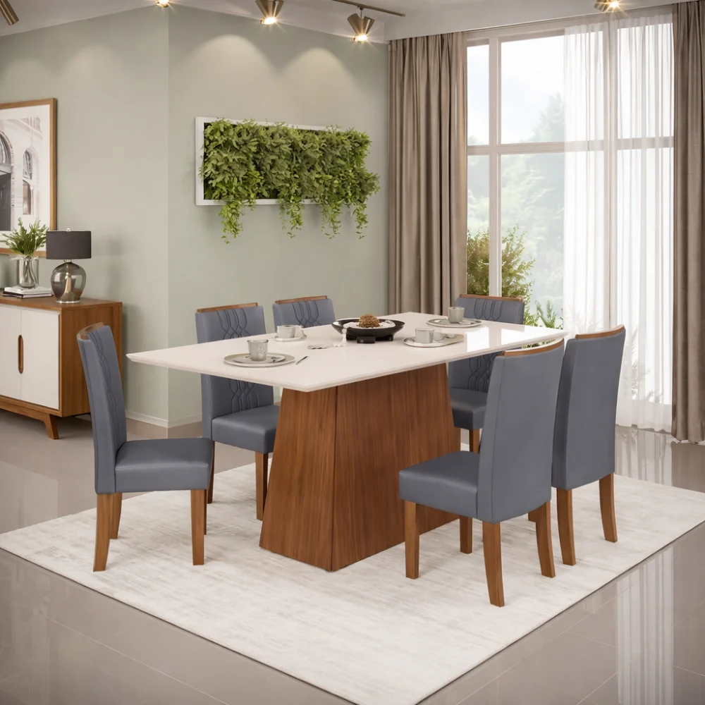 Mesa de Jantar 180 Cm Dulce com 6 Cadeiras Zoe Lunar Dj Móveis - Image 6