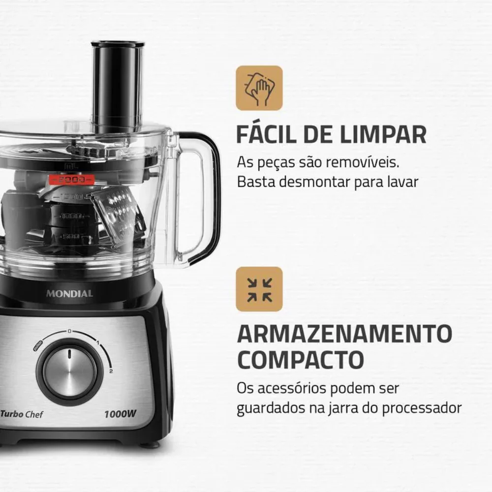 Multiprocessador Mondial Turbo Chef 7 em 1 MPN-01-BE 2 Velocidades 1000W - Image 3