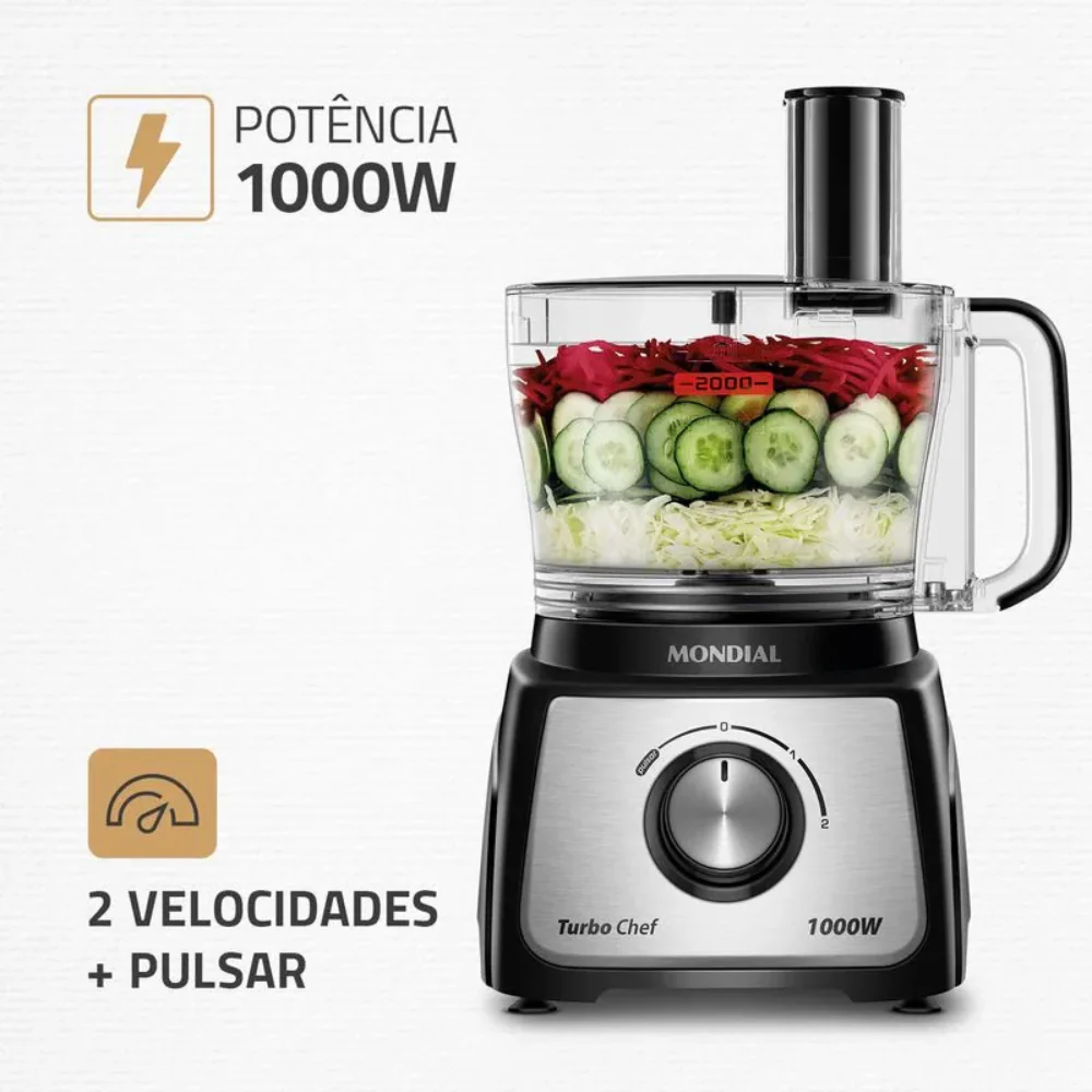Multiprocessador Mondial Turbo Chef 7 em 1 MPN-01-BE 2 Velocidades 1000W - Image 7
