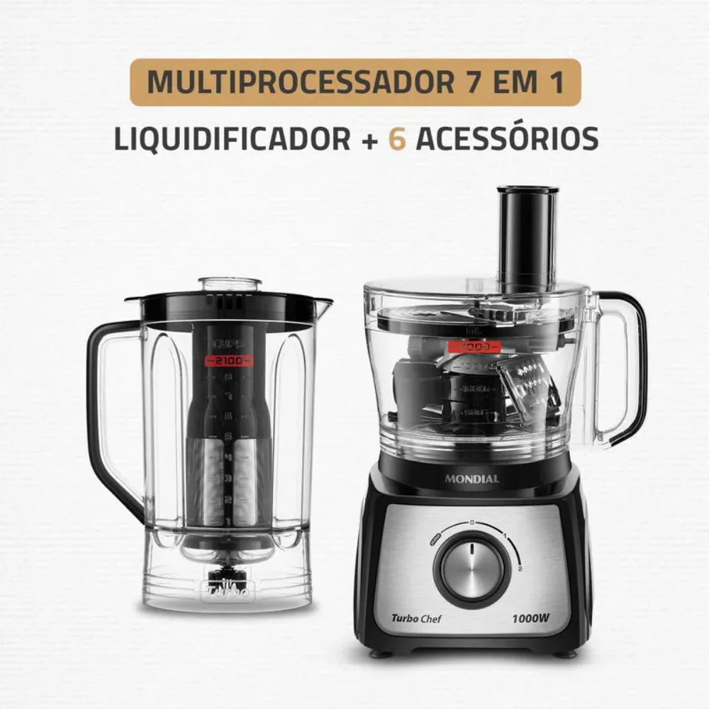 Multiprocessador Mondial Turbo Chef 7 em 1 MPN-01-BE 2 Velocidades 1000W - Image 8
