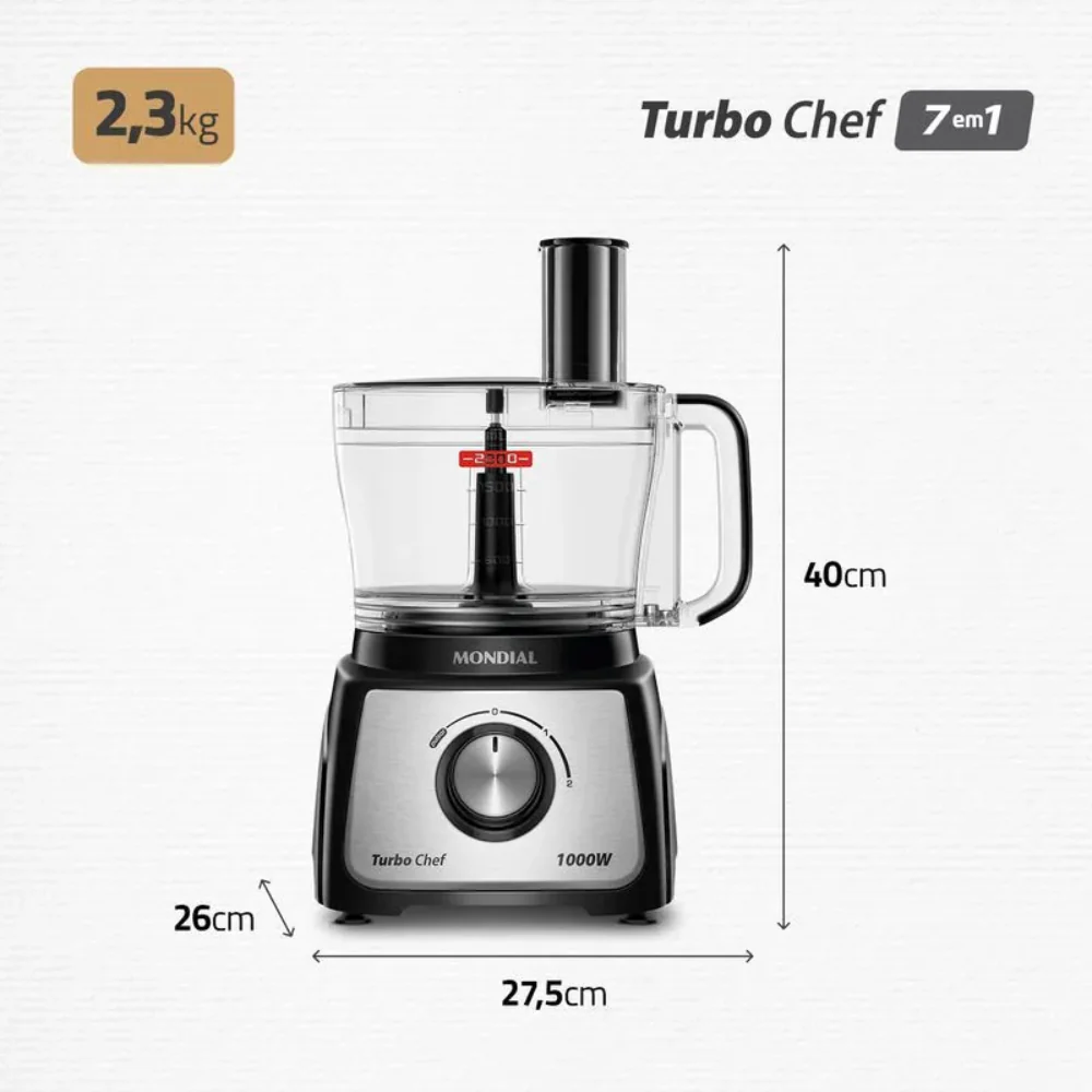 Multiprocessador Mondial Turbo Chef 7 em 1 MPN-01-BE 2 Velocidades 1000W - Image 9