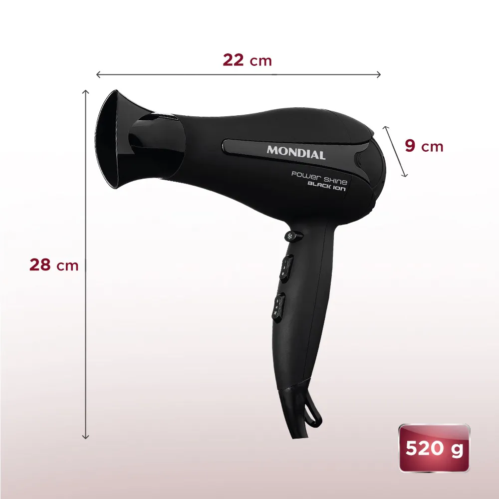 Secador de Cabelos Mondial Power Shine Black Íon SC-13 - Image 6