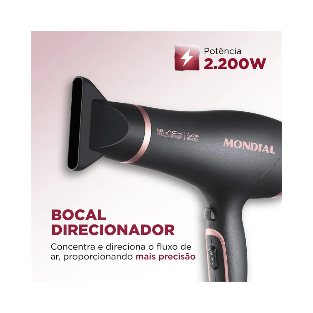 Secador de Cabelos Mondial Preto/Golden Rose Bivolt - SC-37-BI - Image 4