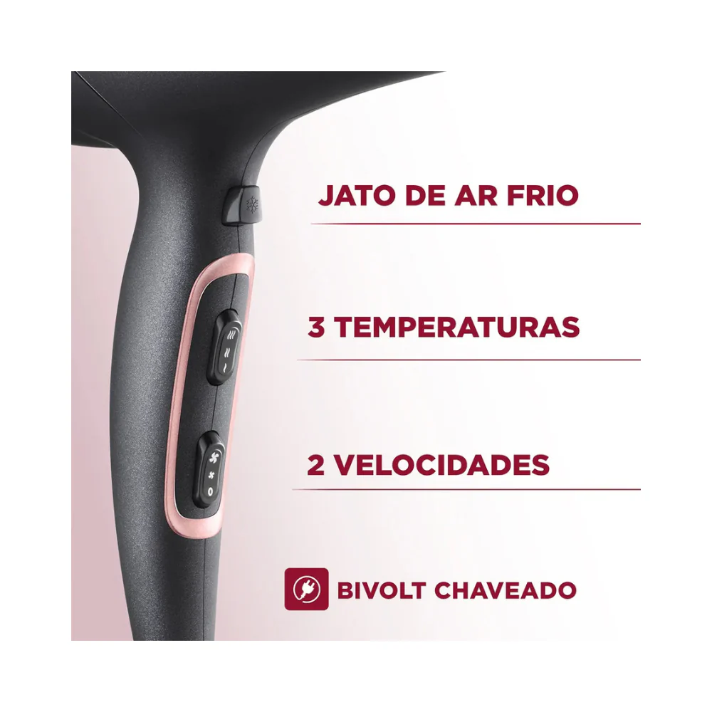 Secador de Cabelos Mondial Preto/Golden Rose Bivolt - SC-37-BI - Image 5