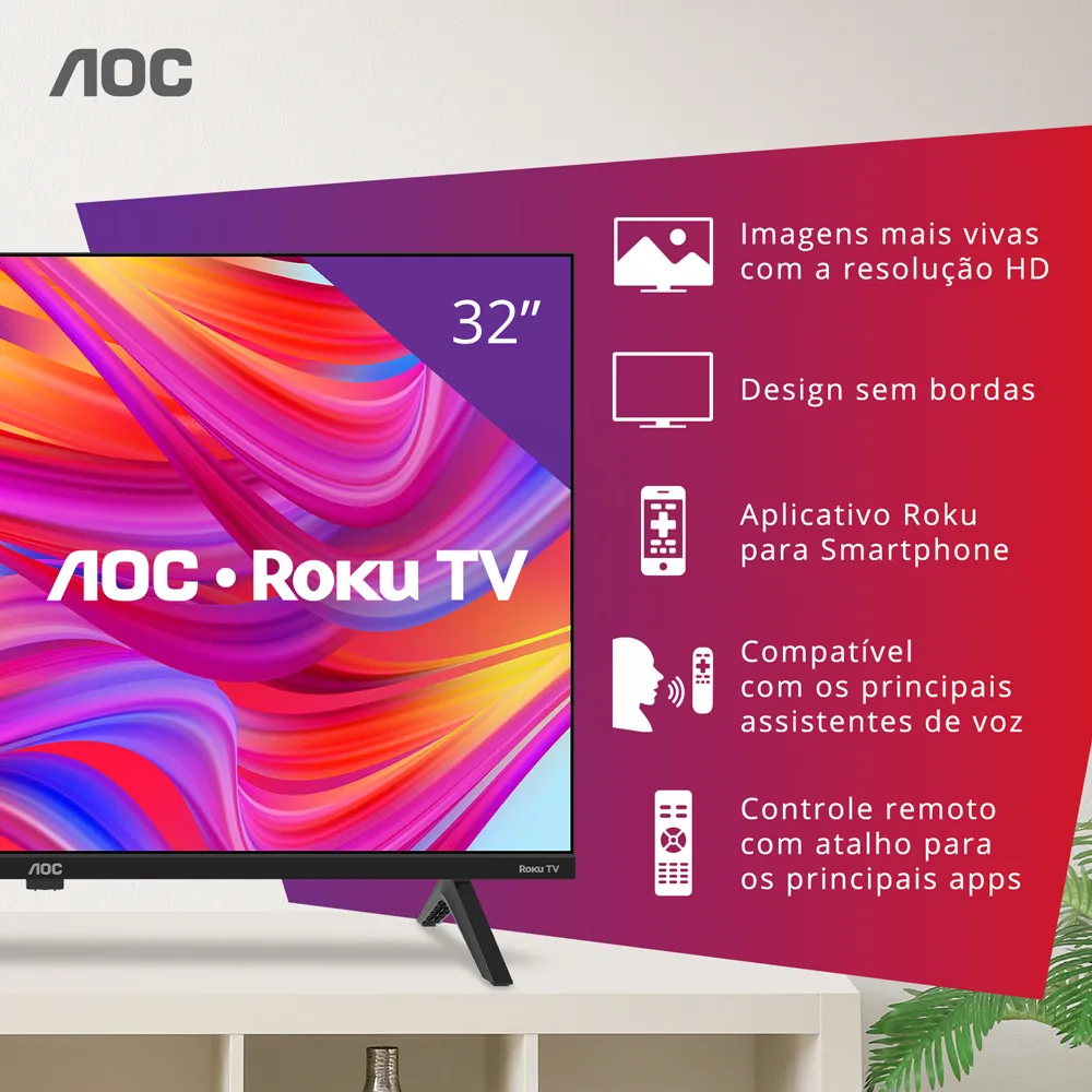 Smart Tv 32" Hd Led Hdmi 1 Usb Wifi Roku Aoc - Image 3