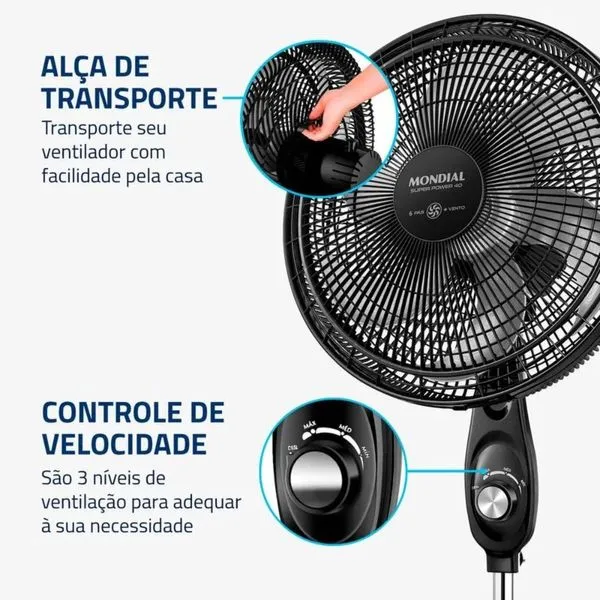 Ventilador de Coluna 6 pás  40 Cm VSP-40C-NB  Mondial - Image 6